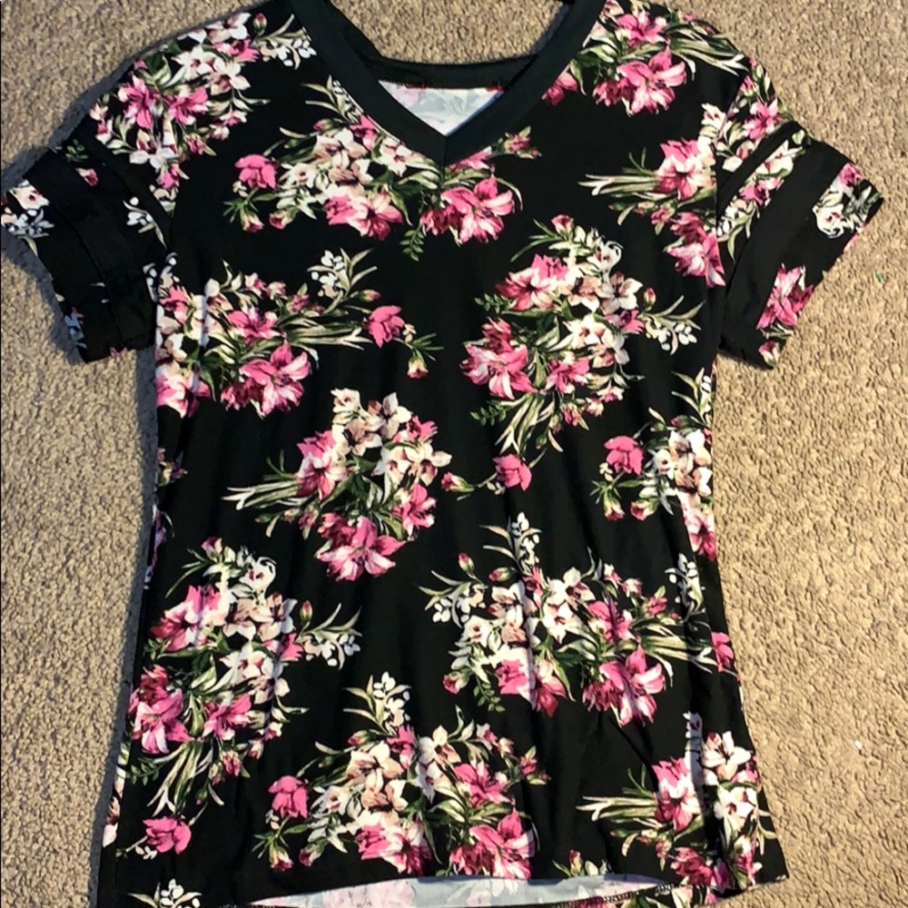 this is a black v neck w/ a very cute floral print